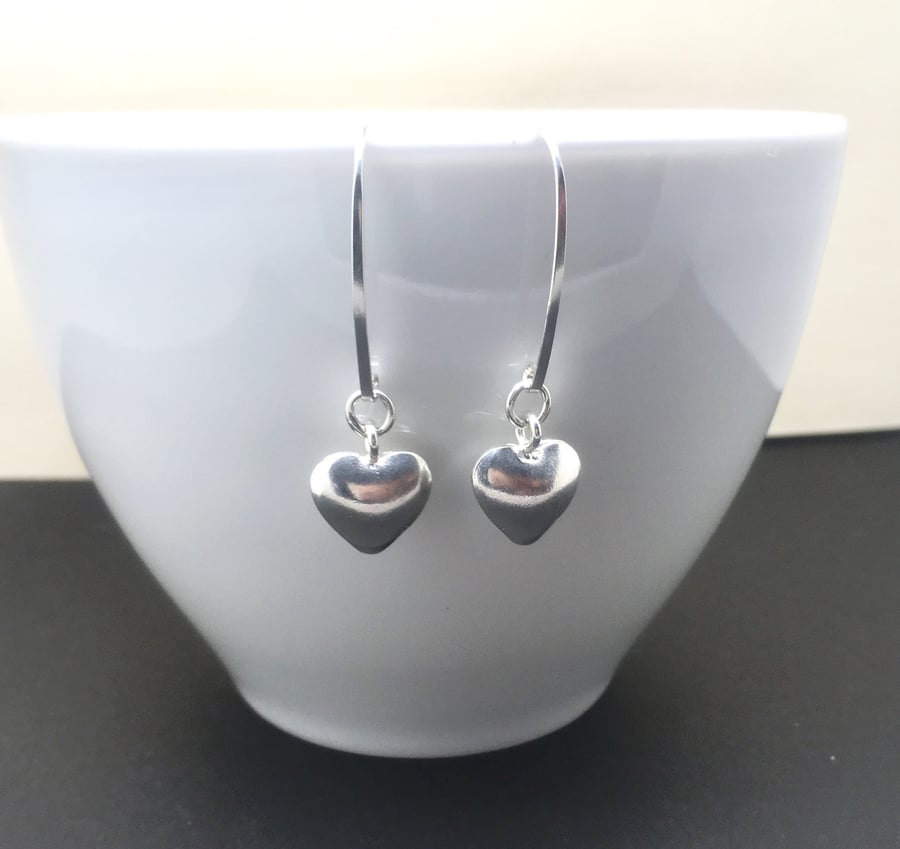 Sterling Silver Heart Charm Earrings 