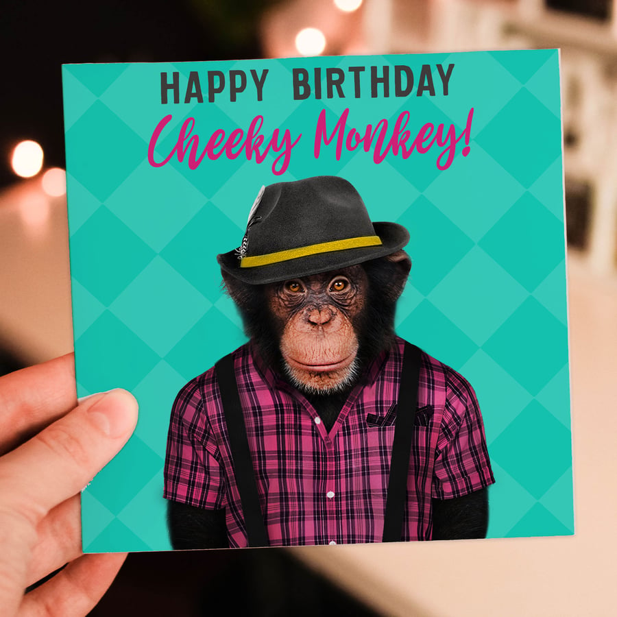 Monkey birthday card: Cheeky Monkey (Animalyser)