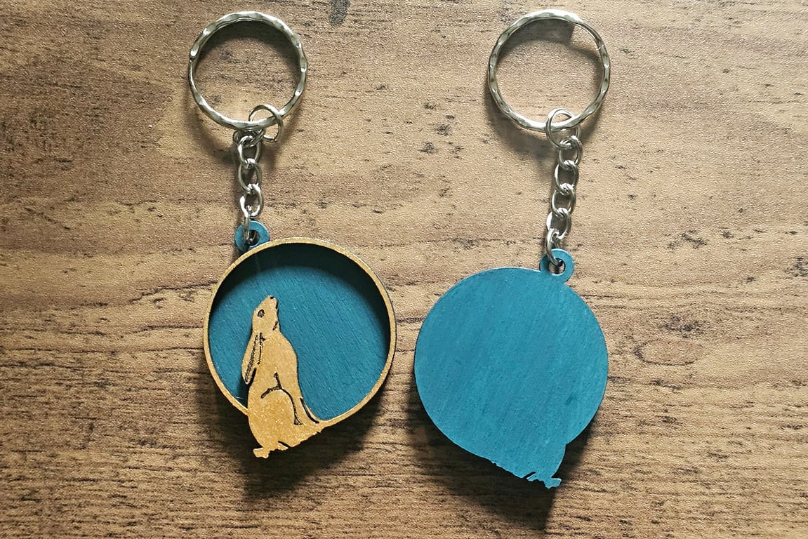 Handmade Moongazing Hare wooden keyring