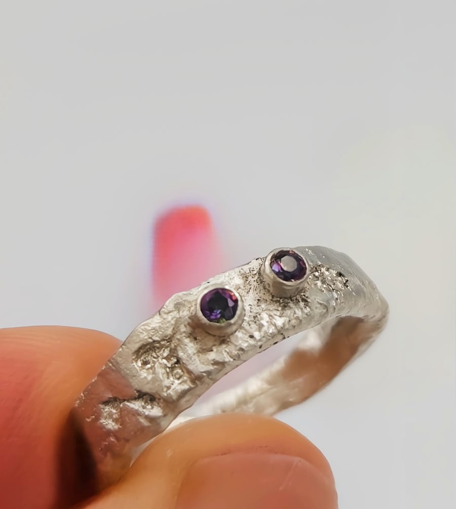 Hand Forged Sterling Silver Ring – Molten Texture, Mystic Topaz - Size J