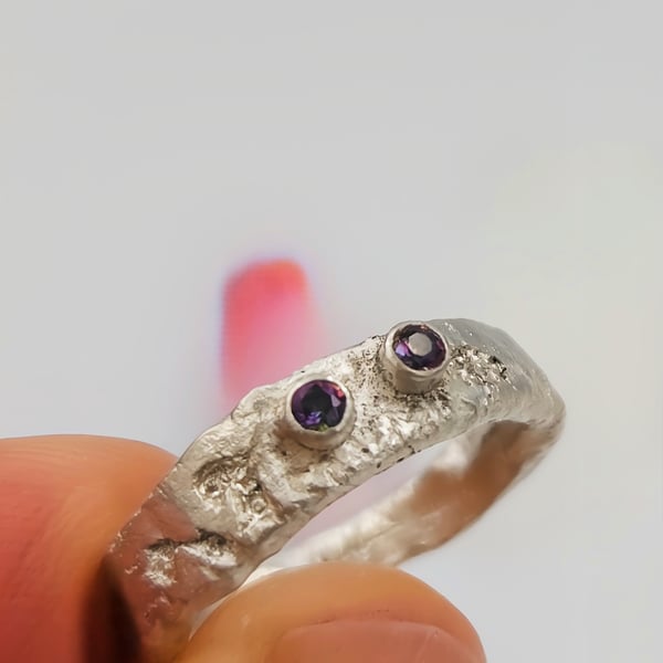 Hand Forged Sterling Silver Ring – Molten Texture, Mystic Topaz - Size J