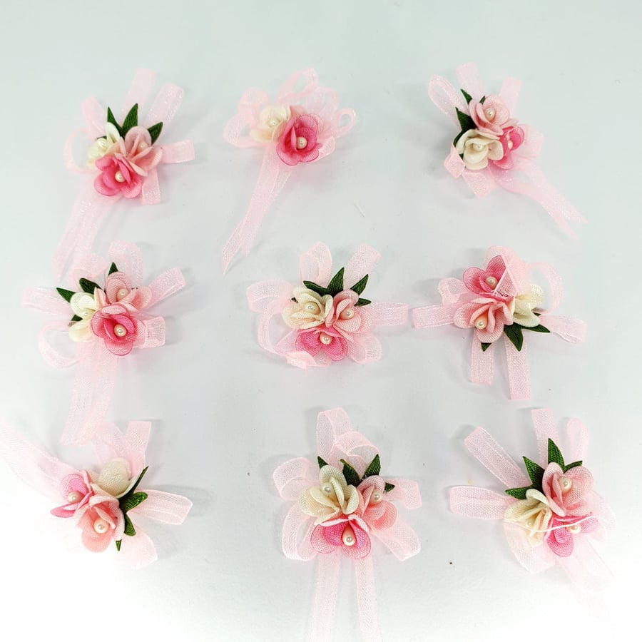 10 Pcs Light Pink Organza Flowers Embellishments 25mm - 30mm