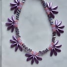 Purple Daisy Blossom Bracelet – Handmade Boho Floral Crystal Beaded Bracelet