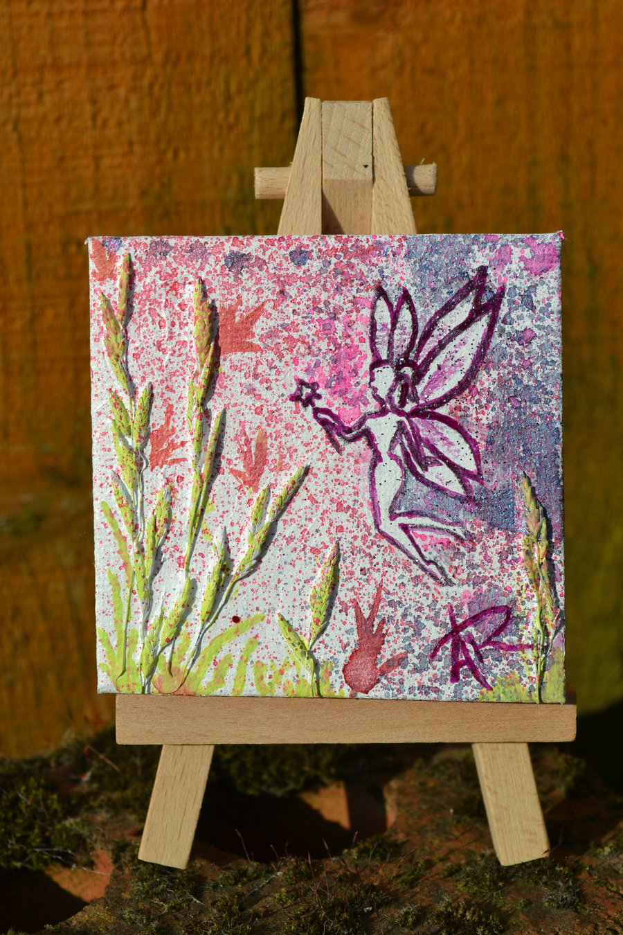 Original mixed media mini painting - Fairy in the reeds