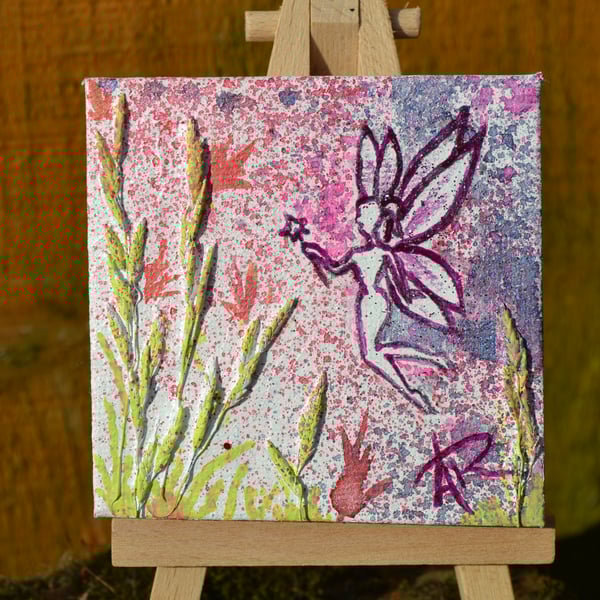 Original mixed media mini painting - Fairy in the reeds