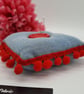 Pin cushion in denim with red bobble trim.  - Image 5