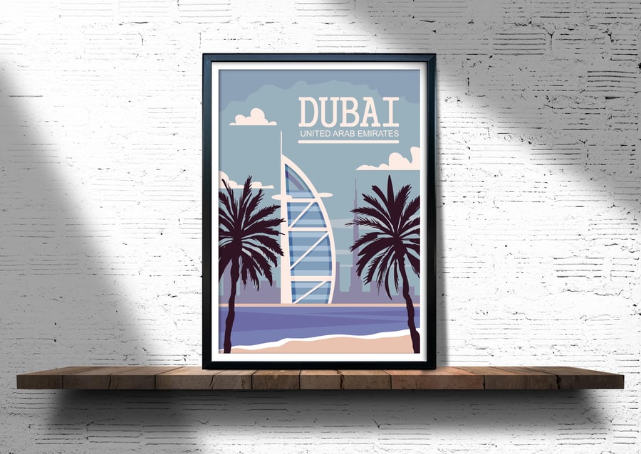 Dubai retro travel poster, Dubai wall print