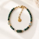 Labradorite & Grass Agate Bracelet with Natural Euchlorite – Minimalist Gem