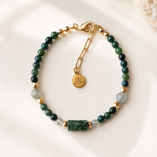 Labradorite & Grass Agate Bracelet with Natural Euchlorite – Minimalist Gem