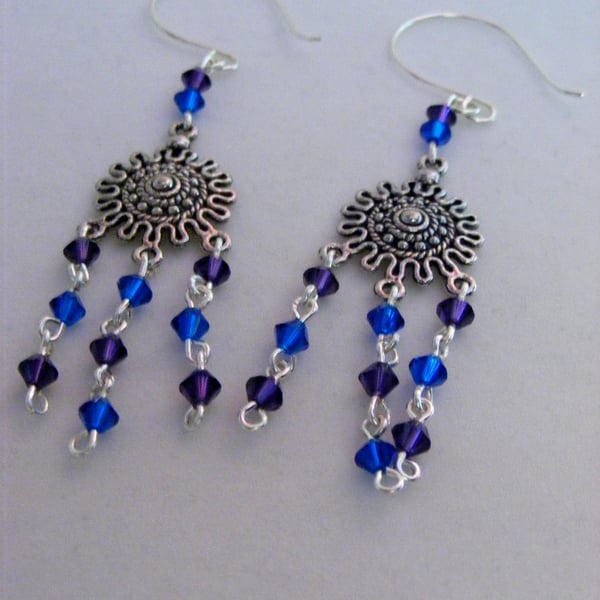 Blue and Purple Dangling Earrings