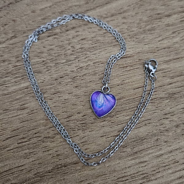 Purple heart paint pour necklace 