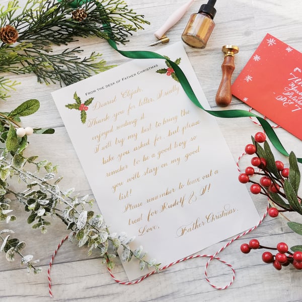 Personalised Letter from Father Christmas - hand lettered in Gold Script