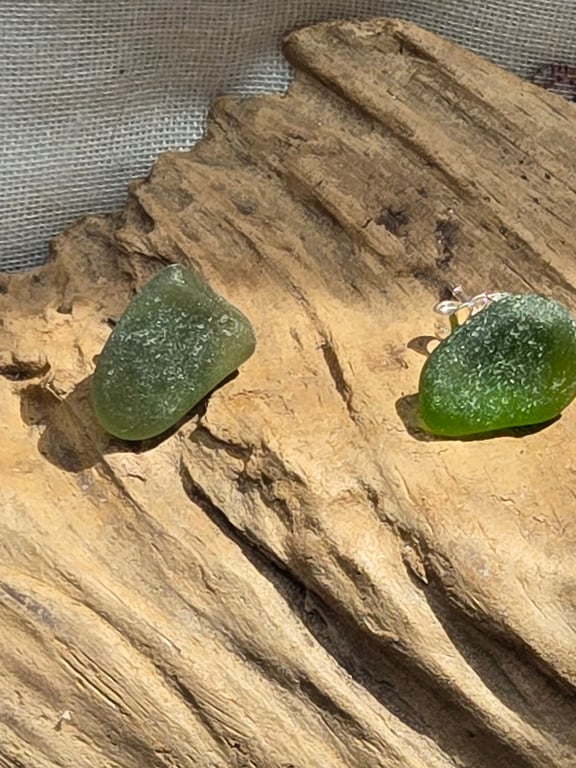 Sea glass green earrings, green stud earrings, small green stud earrings