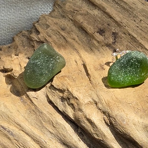 Sea glass green earrings, green stud earrings, small green stud earrings
