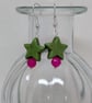 Green howlite stars and pink agate silver plated earrings  - Image 5