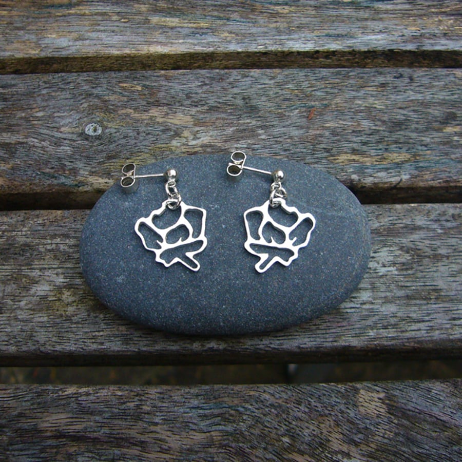 Sterling silver flower stencil earrings, rose jewellery