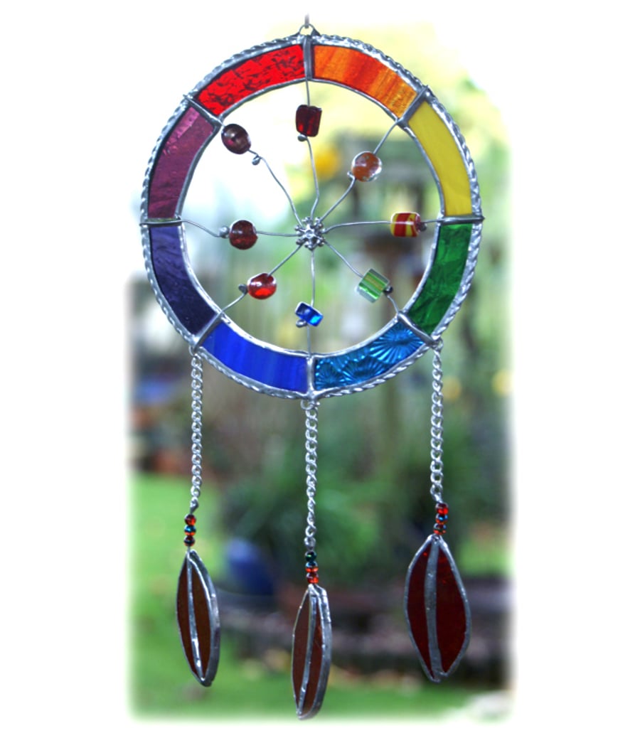 Dreamcatcher Rainbow Stained Glass Suncatcher American Indian inspired  