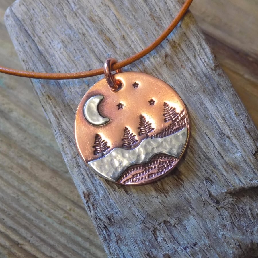 Copper and silver 'alpine forest' mixed metal pendant