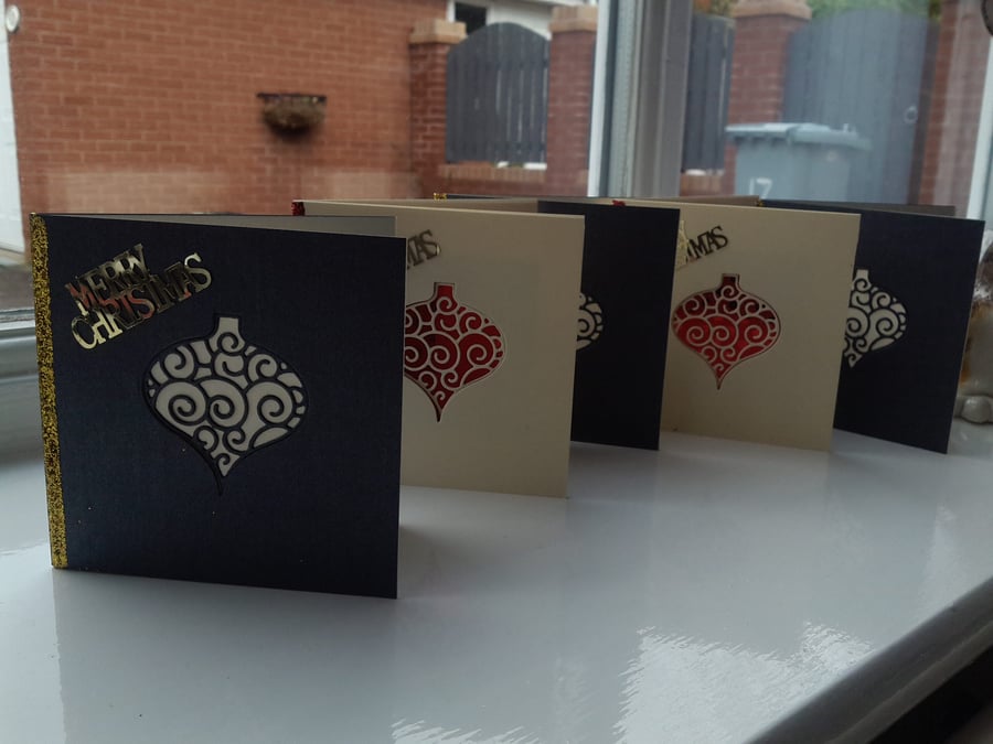 Pack of 5 small bauble Christmas cards