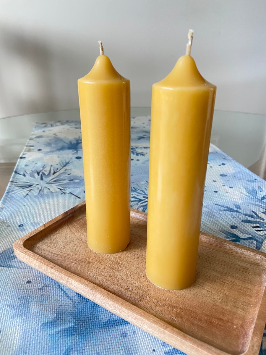 2 x 100% Pure Organic Beeswax Roman Candles Hand Poured 15 x 4cm