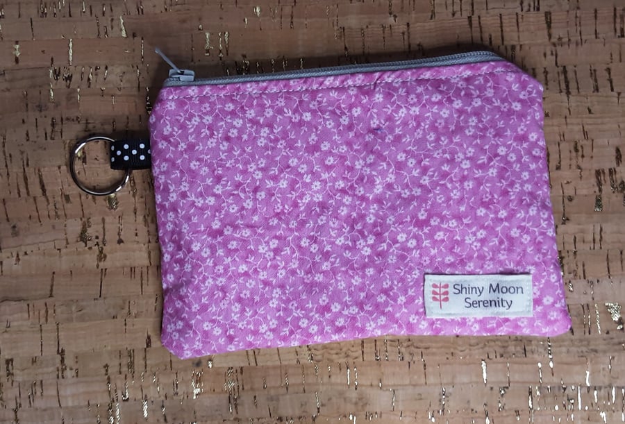 Coin Purse Pink with small Flower Print.