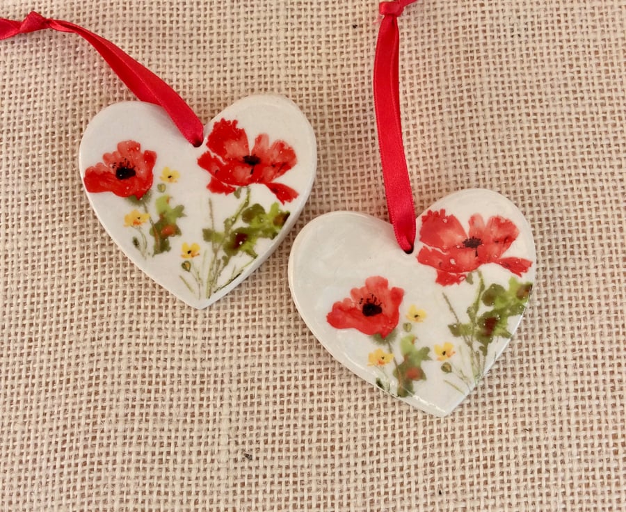 Red  Poppy hanging ornament - Ceramic home decor with red flower 1LL