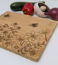 Pyrography chopping board, bees and wildflowers nature design, kitchen gift - Image 1