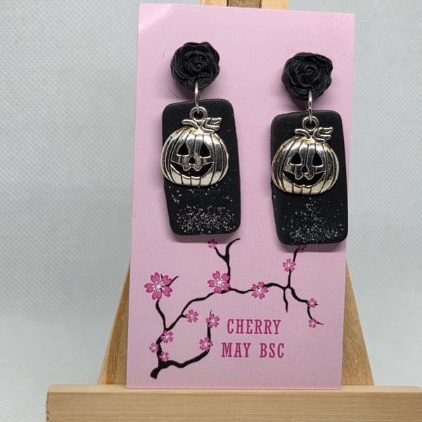 Silver Glitter Pumpkin Earrings