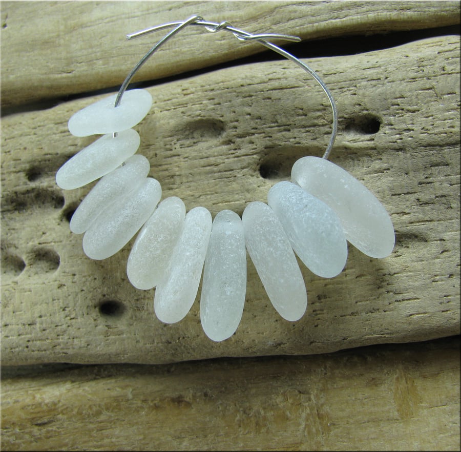 10 Natural sea glass beads, top drilled , supplies (42)
