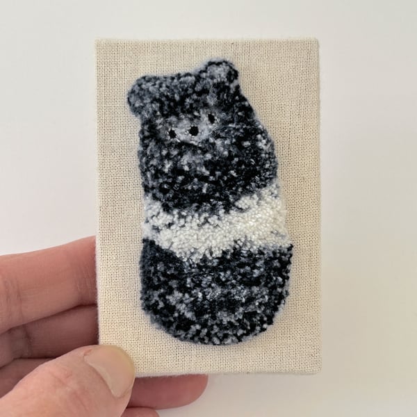 Panda Bean! Original Punch Needle Art, Original Textile Art