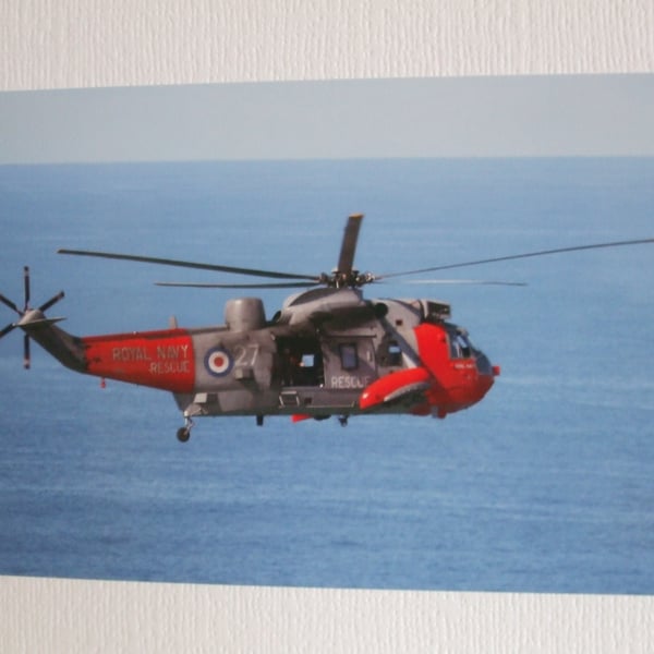 Photographic greetings card of a R.N. Rescue helicopter.