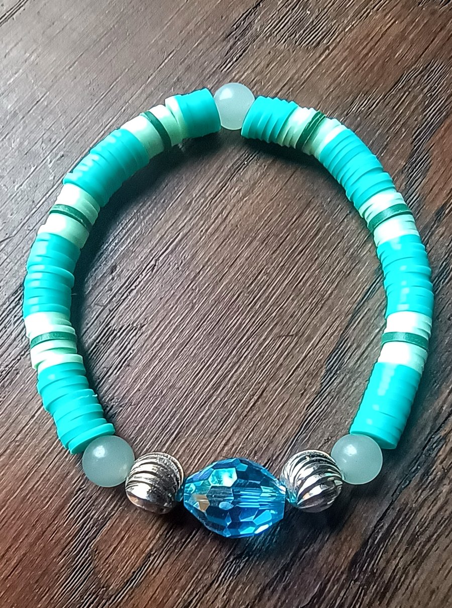 "Lagoon" - Stretchy clay polymer and bead fashion bracelet