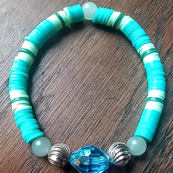 "Lagoon" - Stretchy clay polymer and bead fashion bracelet