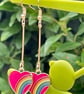 ENAMEL HEART EARRINGS Pink blue gold plated drop bar - Image 9