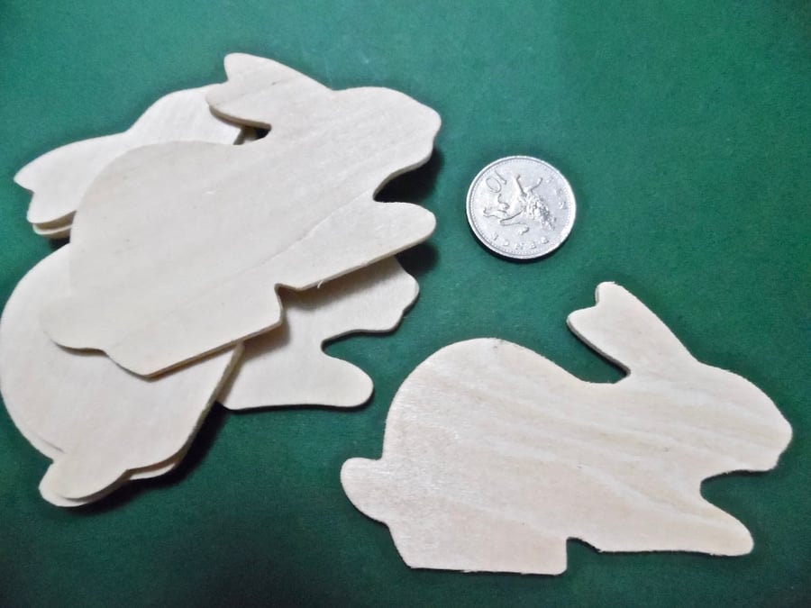4 x Wooden Plaques   Unfinished 3mm Plywood RABBIT Shape NOT laser cut