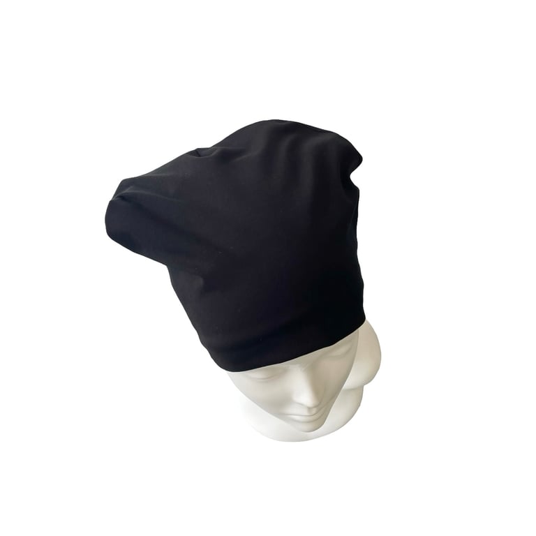 Satin lined hat, Black slouchy beanie hat, Cotton chemo hair loss beanie caps