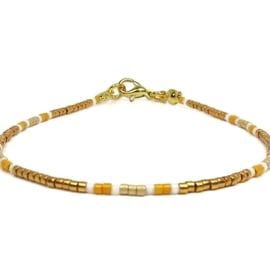 Orange, Gold & White Seed Bead Friendship Bracelet - Layering Bracelet 6.5" - 8"