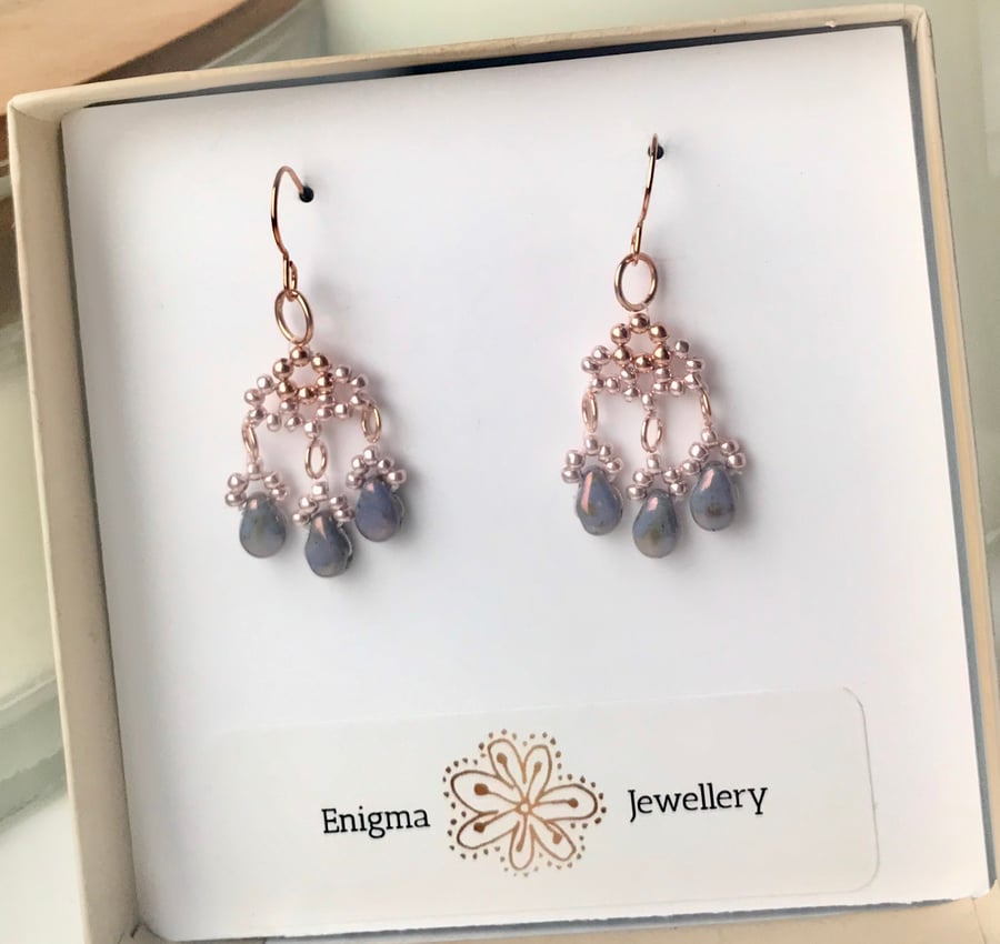 Sterling Silver, Rose Gold Plated Chandelier Earrings