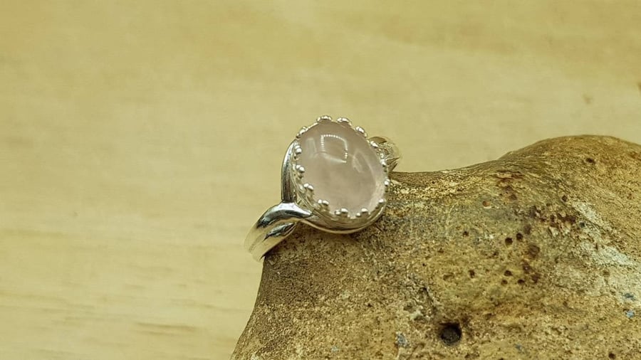 Rose Quartz adjustable ring. 925 sterling silver. January Birthstone