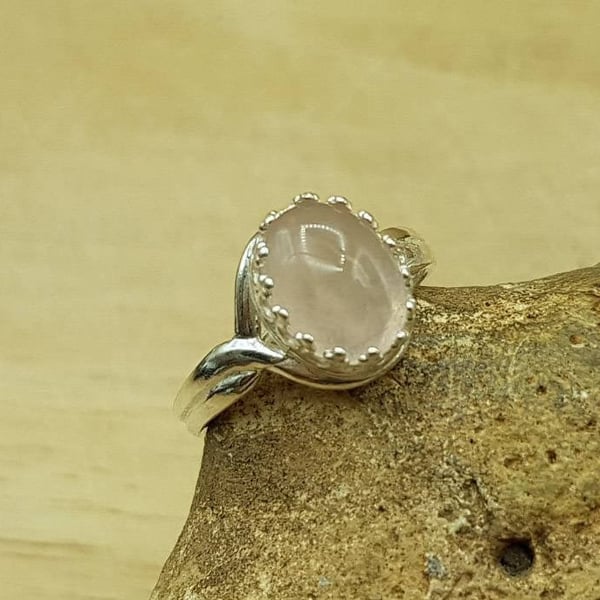 Rose Quartz adjustable ring. 925 sterling silver. January Birthstone