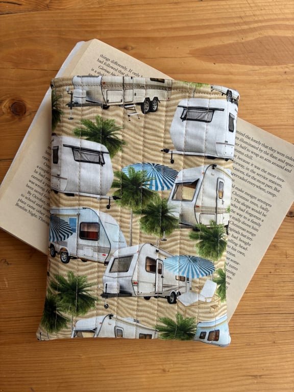 Caravan Print Quilted Fabric Book Sleeve - Paperback Size 