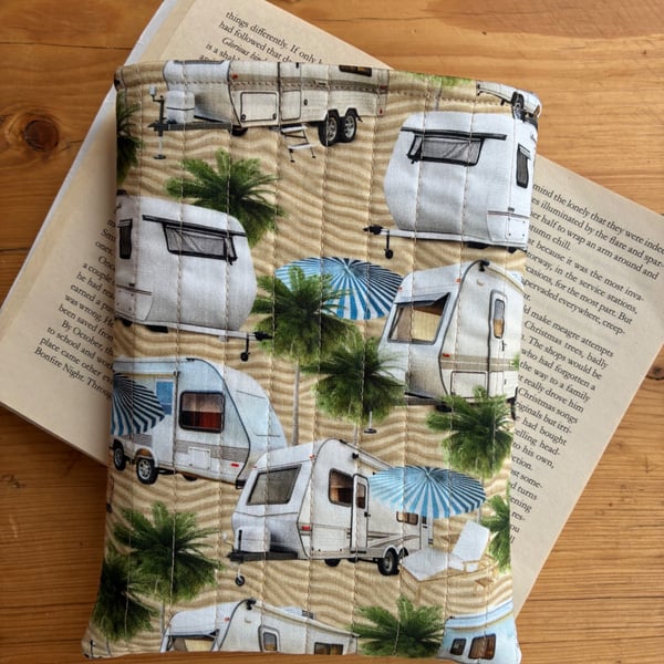Caravan Print Quilted Fabric Book Sleeve - Paperback Size 