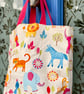 Small tote bag - jungle theme and bold floral lining - Image 4