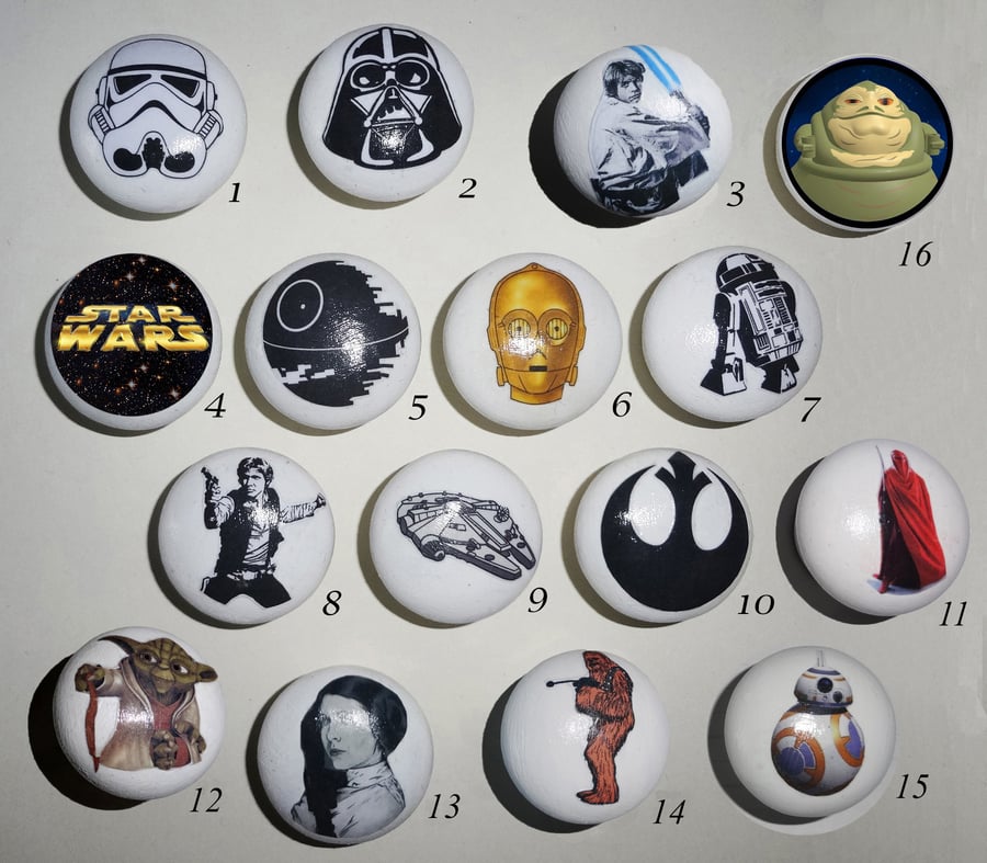 Star Wars! Hand crafted decoupage quality, Birchwood knobs. Choice of 16 designs