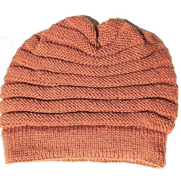 Knitted handmade terracotta merino wool hat