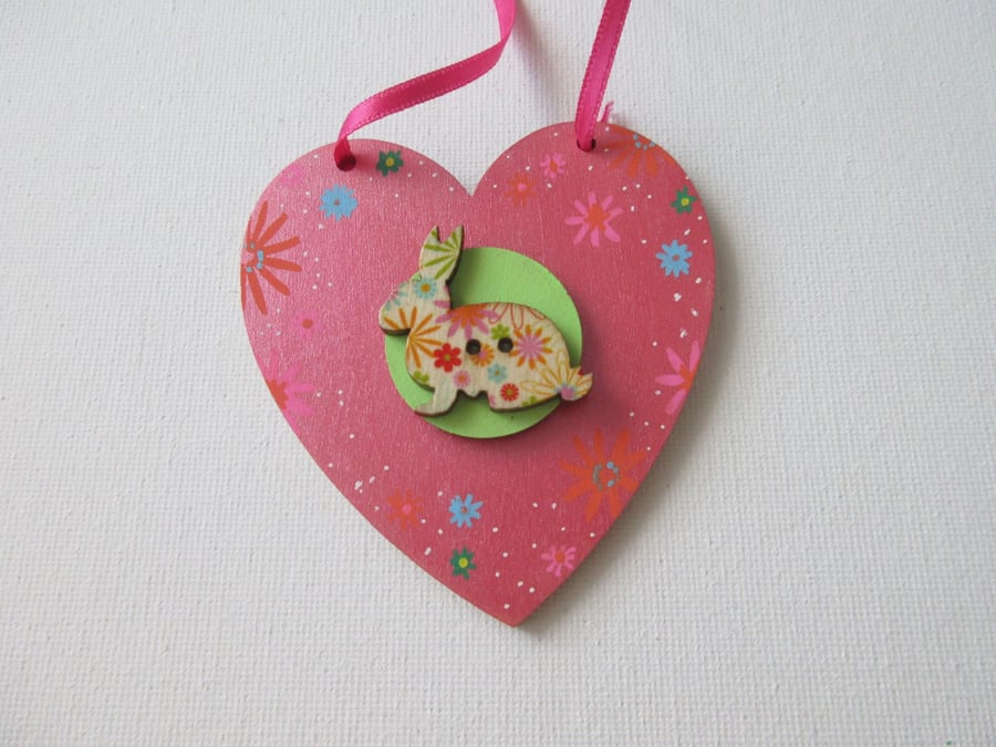 Bunny Rabbit Love Heart Hanging Decoration  Wood Wooden 