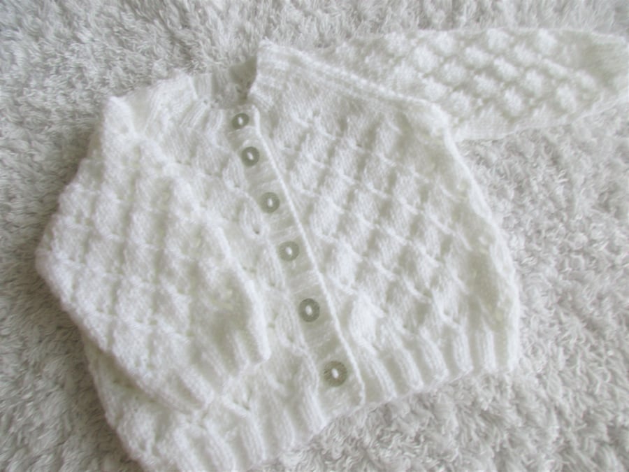 18" White Round Neck Lace Baby Cardigan