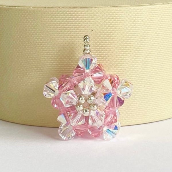 Handbag Charm, Rose Pink Crystal Star, with a Chainmaille Chain and Keyring