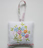 SALE Vintage Embroidered Floral Lavender Bag with Hanging Loop