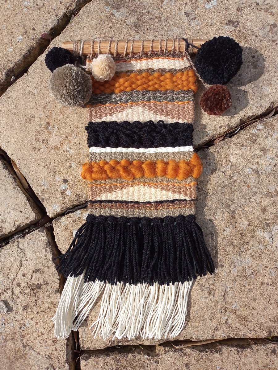 Small Black and Tan Hand Woven Wall Hanging